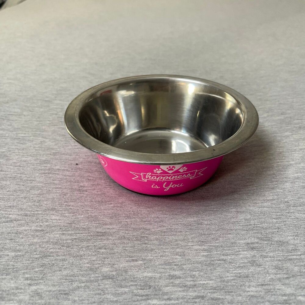 Petco Stainless Steel Happiness is You Pink Pet Water & Food Bowl - Picture 6 of 10
